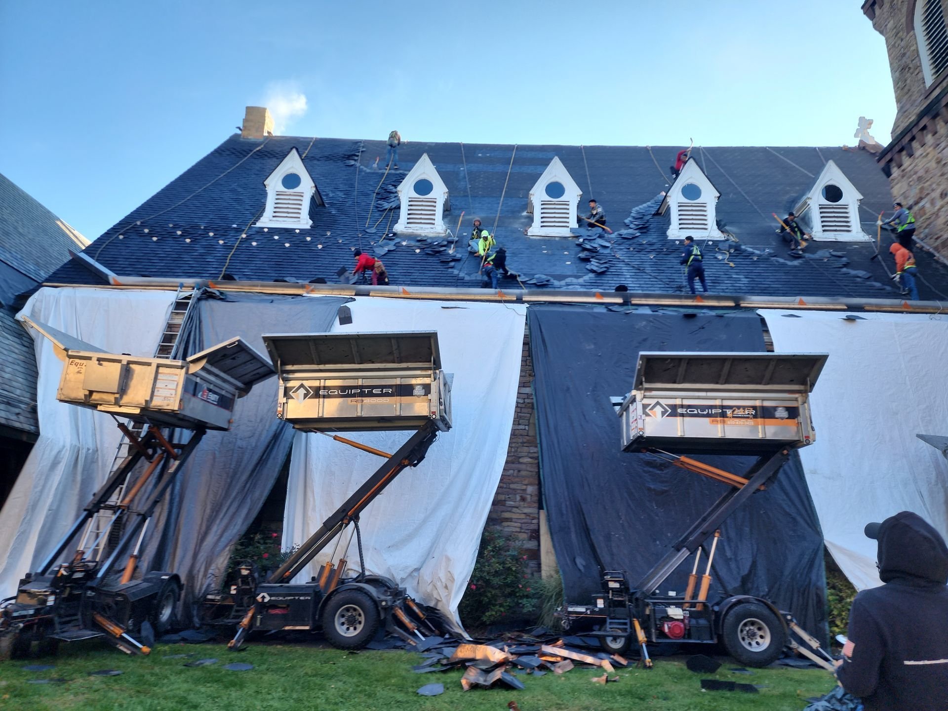 Landscape and building protection used during historic church roof replacement in Milton PA