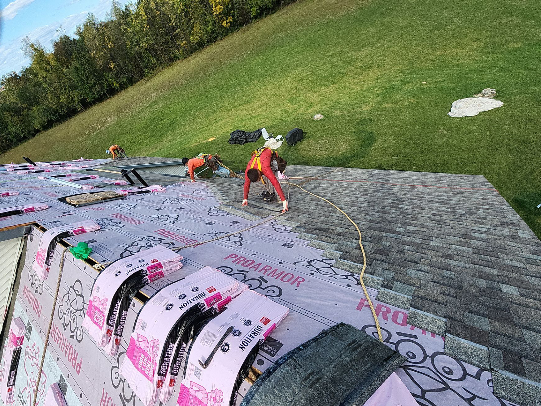 roof replacement in progress for duplex